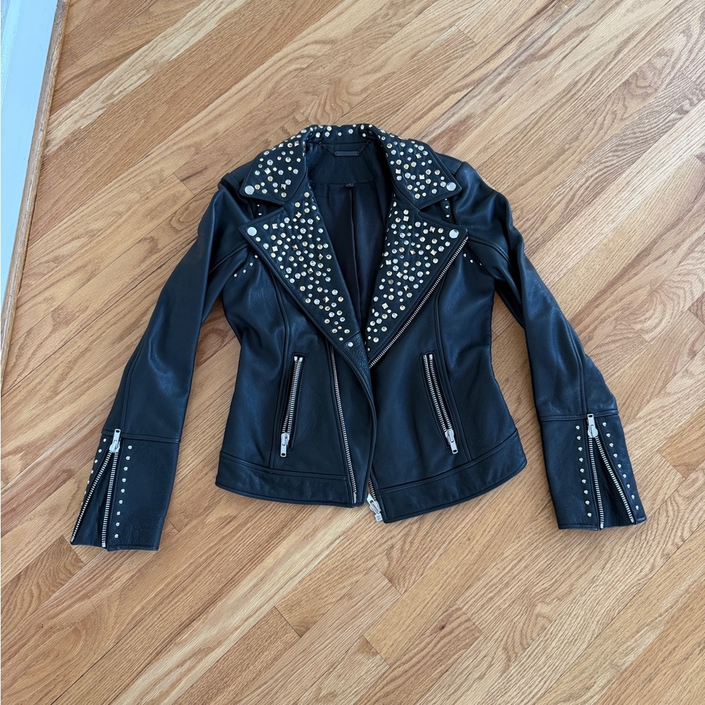 Rachel Zoe Black Leather Studded jacket size 6